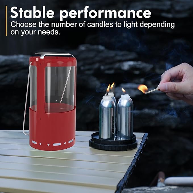 Candle Lantern Decorative 3-Wick Emergency Candlestick Holder for Pillar Candles Portable Red Warmer Lantern Camping Gear for Campers Use Hanging Handheld NO Candles Included