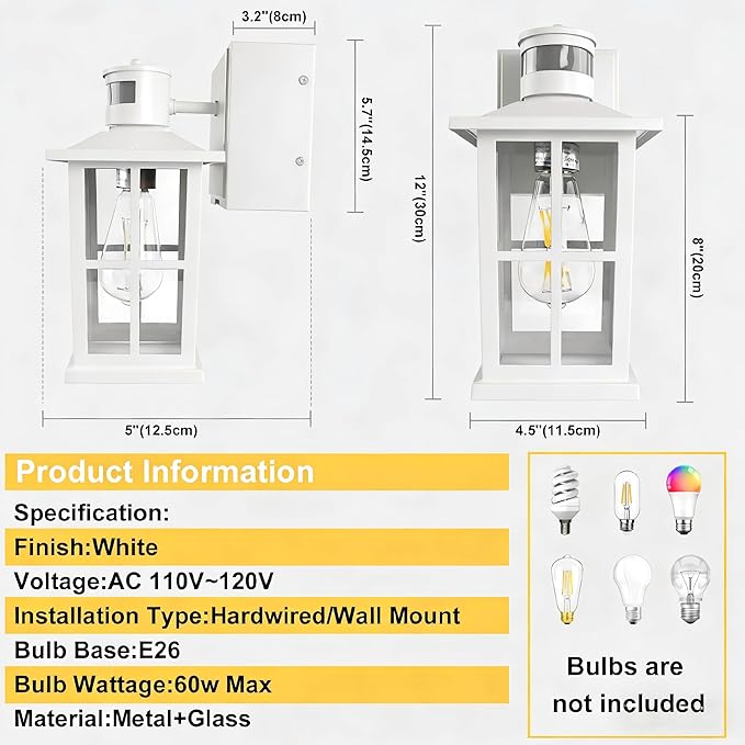 Motion Sensor Porch Lights with GFCI Outlet Outside Dusk to Dawn Wall Mount 3 Lighting Modes Exterior Light Fixture Waterproof Outside Wall Lamp for House Patio Garage.(White1 Pack)