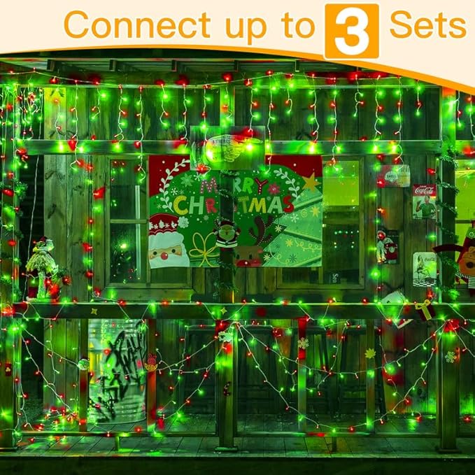 Ollny Icicle Lights for Outside 504LED 41FT Red and Green Christmas Light with Remote 8Modes Timers Waterproof Plug in Connectable Hanging Lights for Outdoor Indoor House Roof Holiday