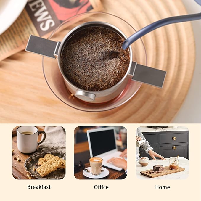 Bincoo Pour Over Coffee Dripper Portable Stainless Steel Reusable Coffee Filter Mini Collapsible Paperless Single Serve 1-2 Cup Coffee Dripper Cup Easy To Clean For Travel Camping Offices