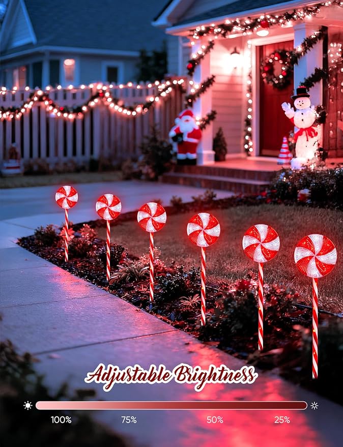 Brightown 3 Pack Lollipop Christmas Pathway Lights Outdoor - 29IN 60 LED Candy Cane Lights with 8 Lighting Modes Waterproof Christmas Light Outdoor Decoration for Lawn Yard Walkway Red and White