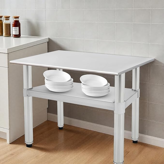 Eapmic Undershelf for Work Tables Adjustable Lower Shelf Stainless Steel Bottom Shelf Add for Commercial Prep Table Restaurant Kitchen Bakery Garage Workshop Use (21.65x9.84in)