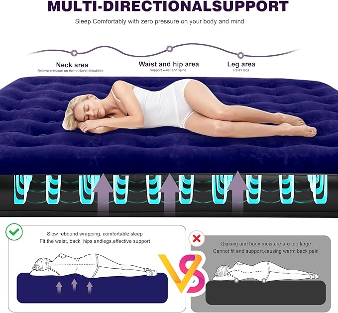 King Size Camping Air Mattress Bed with Air Pump80x 72Thickened Portable Blow Up Inflatable Air MattressTravel Sleeping Bed Pad for Camping Home Hiking