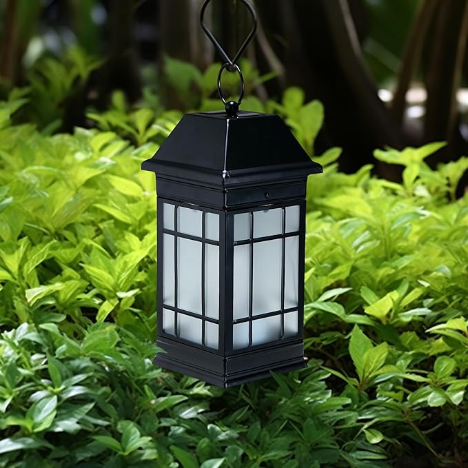 15.5 Solar Lantern Outdoor Waterproof Glass Flickering Flame Solar Lanterns Hanging Metal Lantern Decorative for Patio Front Porch Garden Backyard Tabletop Mothers Day Gifts Mom