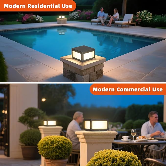 Outdoor Post Lights Hard Wired 9.8'' AC100-240V Pillar Light Outdoor Waterproof Fence Column Light Fixture Dusk to Dawn Modern 3000K LED Deck Post Cap Lamp Electric Lighting for Garden Posts