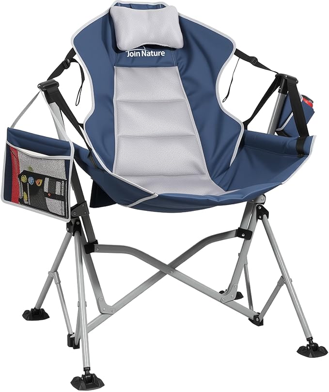 Oversized Hammock Camping Chairs Folding Swing Chair with 1-Step Design Swinging Hammock Chair with Adjustable Backrest Lumbar Support &amp Headrest for Outdoor&ampIndoor Support 400LBS Blue
