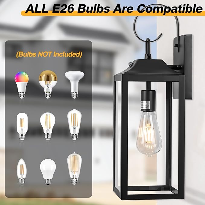 Black Dusk to Dawn Outdoor Wall Lantern 19 Large Dusk to Dawn Outdoor Lighting Outside Modern Wall Sconce Exterior Lighting Fixtures Porch Light Outdoor Waterproof for House Doorway Garage