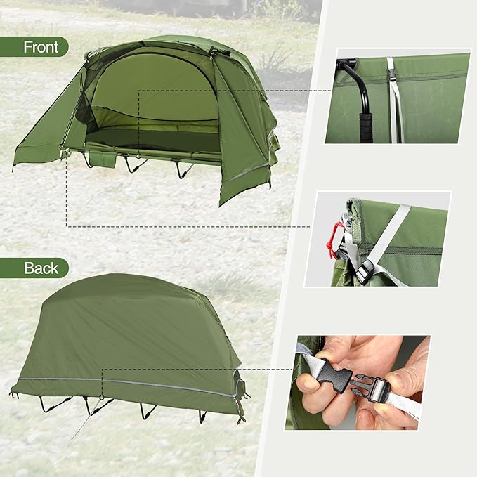 REDCAMP 1 Person Camping Cot Tent for Adults Waterproof Elevated Tent with Cot for Trip Picnic Army Green 75x28x48