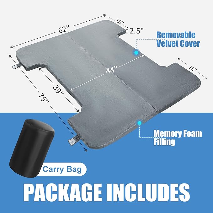 HOMBYS Memory Foam Truck Bed Mattress for 6ft to 6.5ft Foldable 2.5 Thickness Full Size Truck Bed Pick Up Mattress for Tent Camping Grey