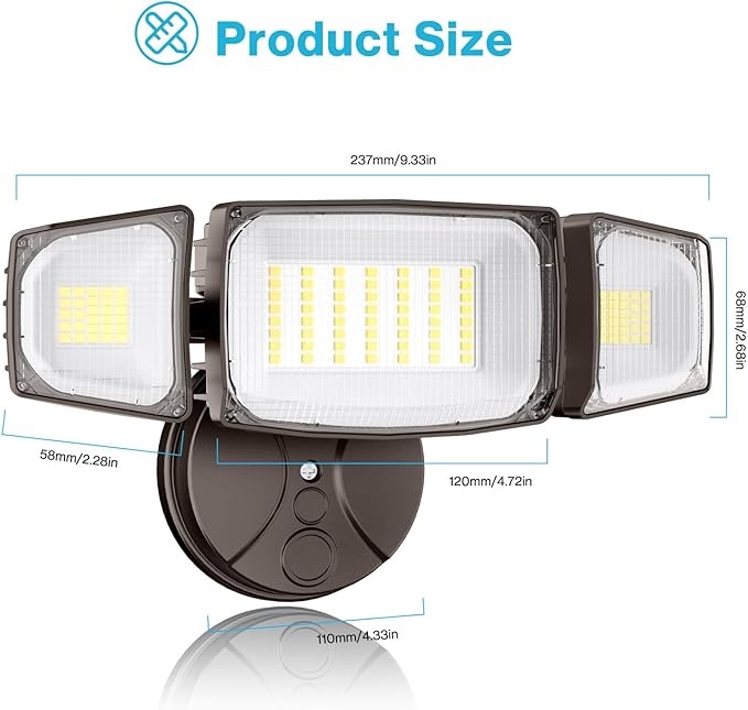 Olafus 80W Flood Lights Outdoor Switch Controlled 8000LM LED Security Lights IP65 Waterproof Outside Floodlights 6500K Exterior Flood Light Fixture Wired for House Yard Porch Eave Brown