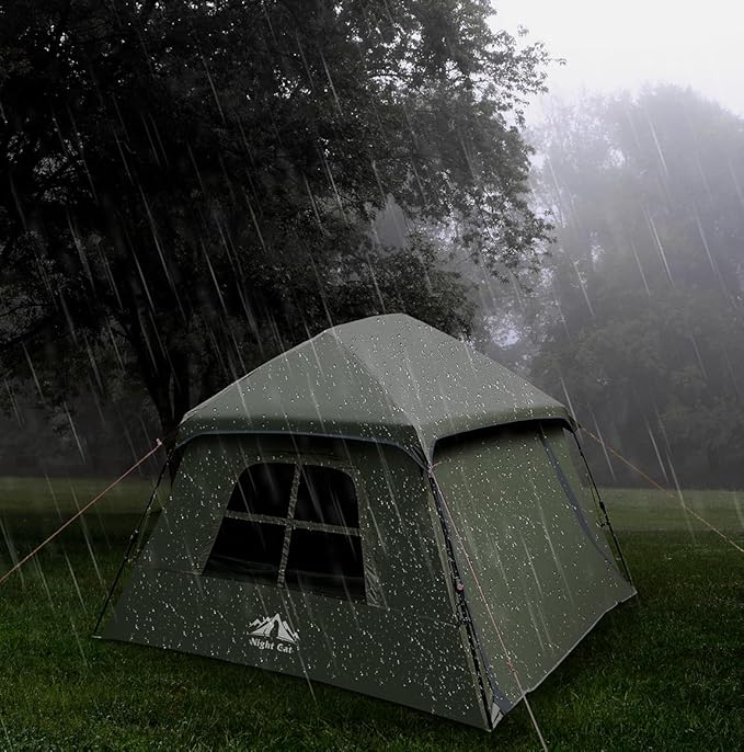 Night Cat Blackout Cabin Tent: 4 Person Pop Up Camping Tent with Vestibule &amp Rainfly Waterproof Instant Easy Setup Family Tent