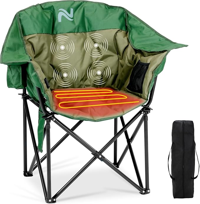 NAIZEA Heated Massage Camping ChairsHeated Outdoor Chair w/3 Heating Mode Oversized Heated Chair for Adults Heavy Duty Folding Camping Chairs for CampFishing Sports EventsNOT Included Battery