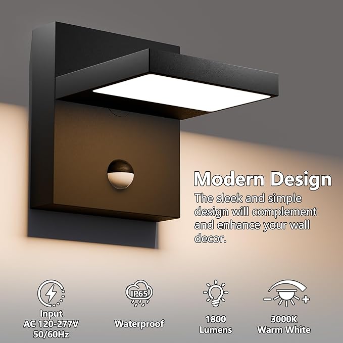 Motion Sensor Outdoor Light 650 LM LED Security Lights Outside Waterproof with 270° Adjustable Head IP65 Wall Lighting for Porch Garage Patio Yard Fence