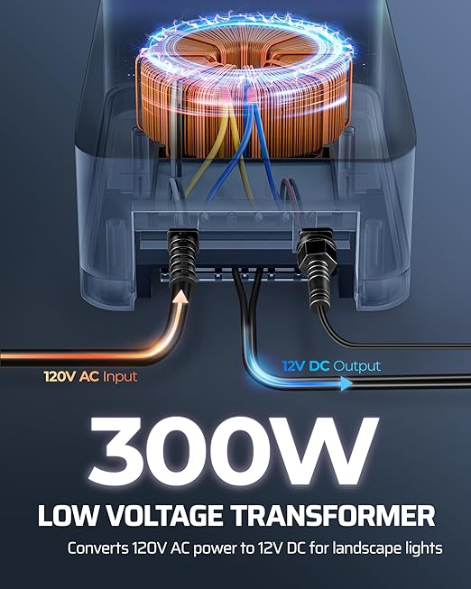 DEWENWILS 300W Low Voltage Landscape Transformer with 2 Zones 120V AC to 15V DC Low Voltage Transformer with Remote Photocell Sensor &amp Timer Outdoor Landscape Lighting for Spot Light Steplight