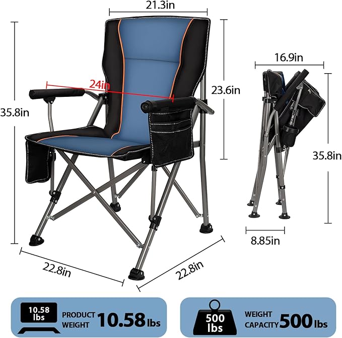 Heated Camping Chair with 20000 mAh Battery Loog-Lasting for 500 Mins Fully Padded Heated Camp Chairs Heavy Duty Folding Chairs Supports 500 lbs for Winter Camping Picnics Tailgating RV Travel