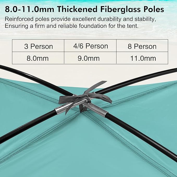 WhiteFang Beach Tent Anti-UV Portable Sun Shade Shelter for 3/4/6/8 Person Extendable Floor with 3 Ventilating Mesh Windows Plus Carrying Bag Stakes and Guy Lines