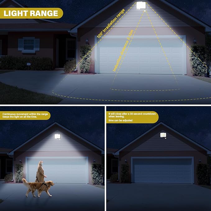 50W Motion Sensor Flood Light Outdoor 5000 LM Outdoor LED Spotlight IP66 Waterproof 6000K Daylight Security Lights for Garden Garage Yard Sports Ground （2 Pack） 110V