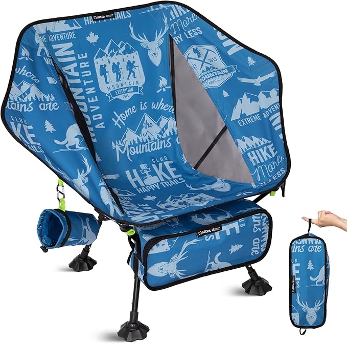 ATEPA UFO3.0 Backpacking Camping Chair Ultralight Extra Wide Comfortable Folding Chairs Heavy Duty Portable Hexagon Ergonomic Height Adjustable Seat with Anti-Sinking Feet for Hiking Outdoor Blue