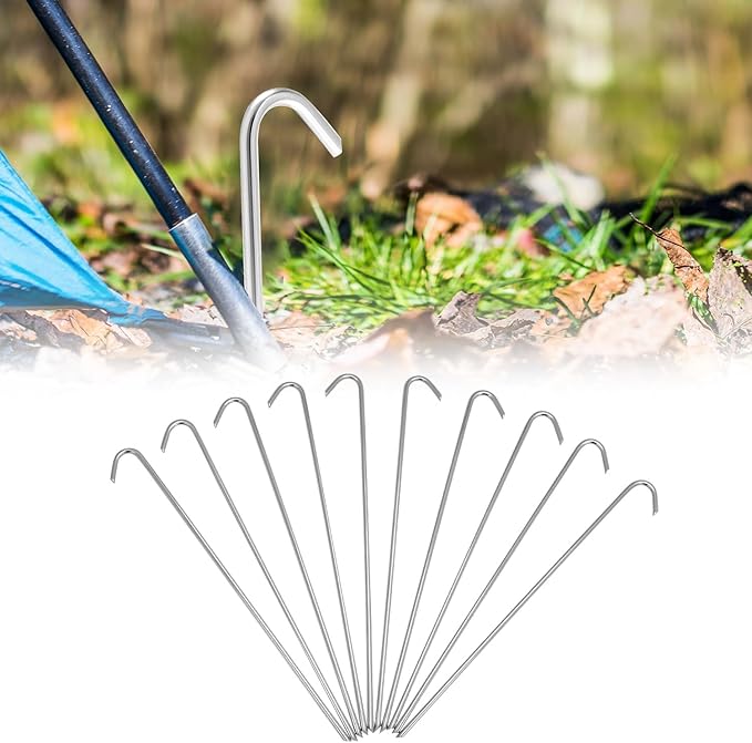 QWORK Metal Tent Stakes 120 Pack 9-Inch Heavy Duty Camping Tarp Stakes Galvanized Steel Garden Edging Fence Hooks Canopy Anchors