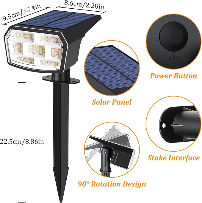Sucolite 6-Pack Solar Spot Lights Outdoor Waterproof IP65 3 Lighting Modes 2-in-1 Solar Landscape Spotlights for Yard 59 LED Solar Powered Wall Lights for Garden Pathway Driveway Walkway Warm White