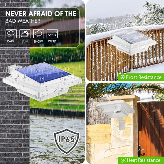 Gutter Lights 40 LEDs Solar Patio Decor Lights Deck Lights Outdoor Waterproof Fence Lights for Wall Backyard Porch Patio PoolStep Stairs Yard Garden Pathway (2Pack_WhiteWarm White Light)