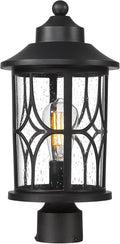 zeyu Farmhouse Exterior Post Light Fixture 17 Inch Modern Outdoor Pole Light for House Patio Yard Die-Cast Aluminum with Seeded Glass Shade Black Finish ZX48MP BK