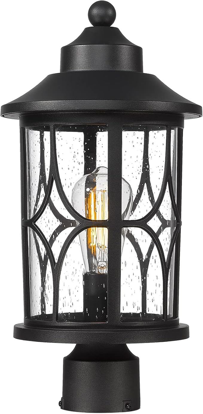 zeyu Farmhouse Exterior Post Light Fixture 17 Inch Modern Outdoor Pole Light for House Patio Yard Die-Cast Aluminum with Seeded Glass Shade Black Finish ZX48MP BK