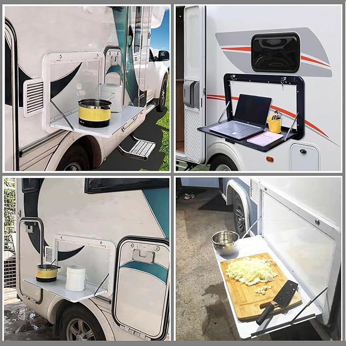 Lockable Wall-Mounted Picnic Table - Portable RV Folding Table for Campervans Trailers &amp Caravans Waterproof Lightweight Outdoor Camping Table (White 80x45cm)
