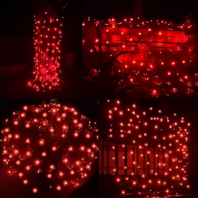 LED Christmas Net Lights Outdoor UL Certified 144LED 6ftx6ft Green Wire Connectable Waterproof Mesh Light for Christmas Party Yard Shrubs and Bushes Decorations (Red)