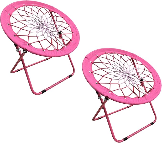 2Pack Bungee Chair Set Portable Foldable Dish Chair Bunjo Game Chair for Outdoor and Indoor and Camping and BBQ (PINK-2PK)