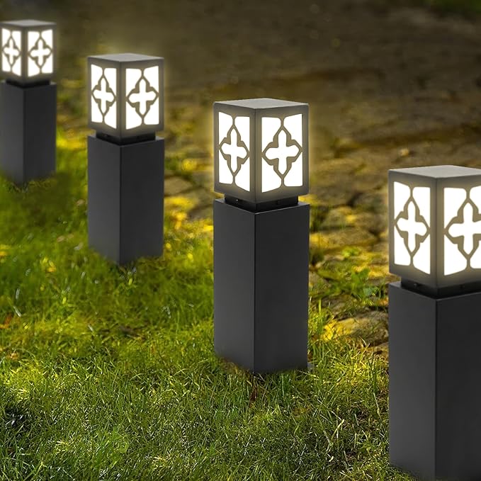 Landscape Path Lights 24 IP65 Waterproof Bollard Lights Heavy Duty Steel Stable Widened Base E27 Lamp Holder Modern Outdoor Path Lights Bollard for Lawn Patio Courtyard Driveway Cross 1pack