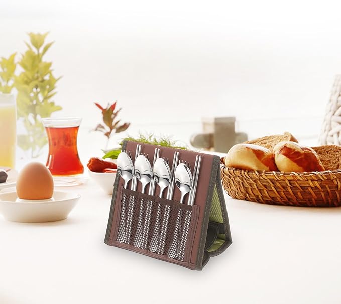Outdoor Stainless Steel Camping Cutlery Set for 4 People – Portable Picnic Tableware with Spoon Chopsticks Fork and Plate – Barbecue Flatware for Hiking and Outdoor Dining
