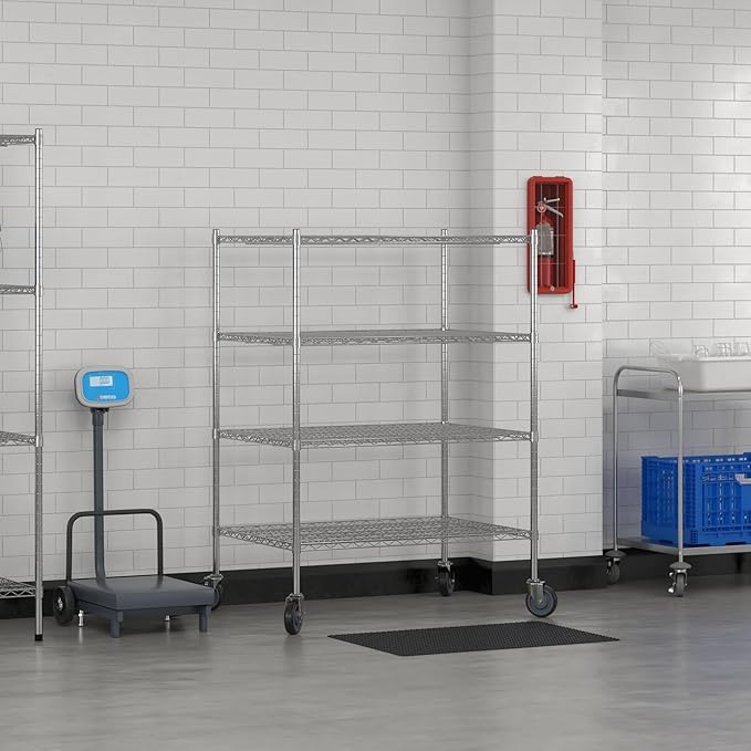 Commercial NSF Listed Chrome Mobile Wire Shelving Kit 30 x 42 x 60 with 4 Shelves Perfect for Warehouse Walk-in Refrigerator Freezer Grocery Store Restaurant Dishroom