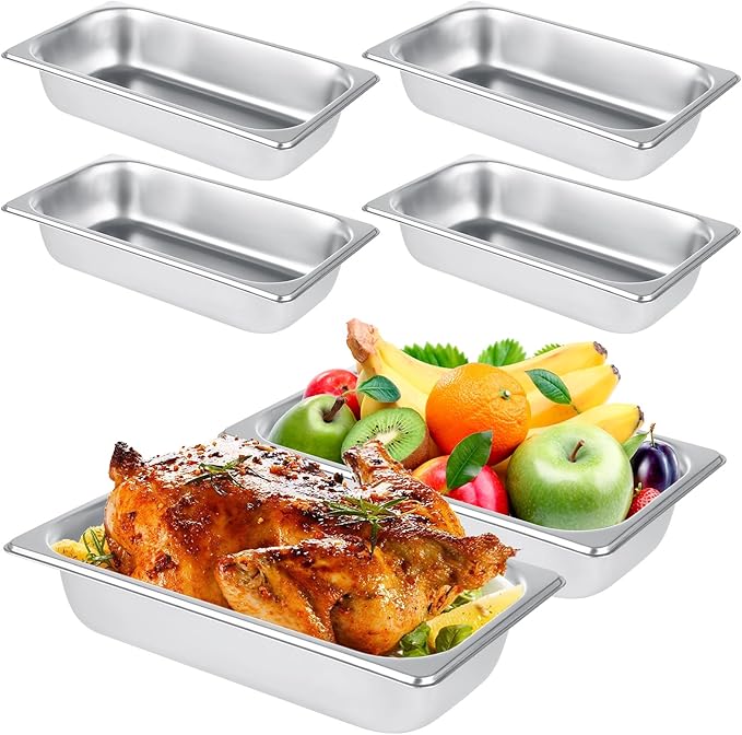 6 Pack 1/3 Hotel Pans 2.5 Inch Deep Stainless Steel Food Pan 1/3 Size 2.5 Deep Steam Table Pan Stainless Steel Commercial Food Pans for Hotel Restaurant Buffet Home