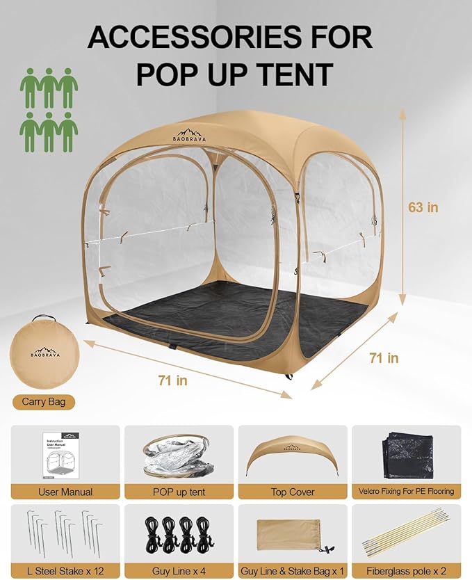 Pop Up Sports Tent - Thick PVC Scratch-Resistant Bubble Clear Tent Instant Weather Proof Pod with Extra Top Cover for Soccer Football Games Outdoor Events 5-6 Person
