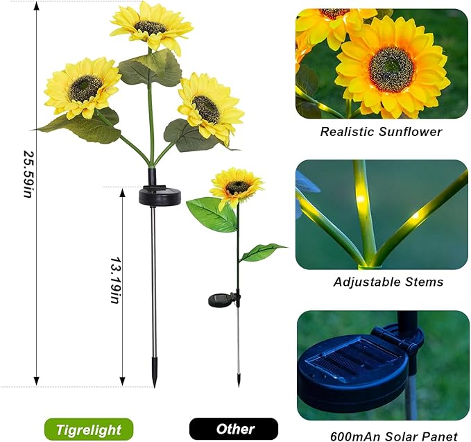 6 Packs Solar Sunflowers Outdoor Waterproof with 18 Flowers Auto ON/Off Solar Garden Lights Outdoor Waterproof 3 Packs Walkway Lights Gift for Grandma/Mom/Colleagues
