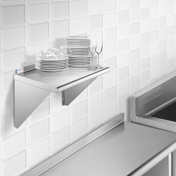 GRIDMANN 18 x 24 Stainless Steel Wall Mount Shelf with Backsplash Commercial Grade - NSF Certified 18 Gauge Shelving for Restaurant Kitchen Utility Room Garage