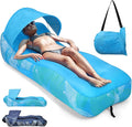 Inflatable Lounger Air Sofa with Sunshade for Adults Inflatable Couch with Mesh Back for Camping Sky Blue Feather