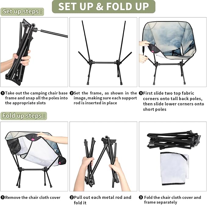 Honeybaby Folding Camping Chair Winter Train Camping Chairs Lightweight Portable Chair Outdoor Foldable Chairs for Camping Travel Picnic Beach Hiking