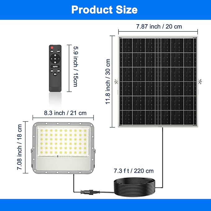 100W Solar Lights Outdoor 10000LM LED Automatic Light with 10000mAh Battery IP65 Waterproof Outside Solar Powered Security Flood Light and 8.2ft Cable with Remote Control for Pathway Patio &amp Yar