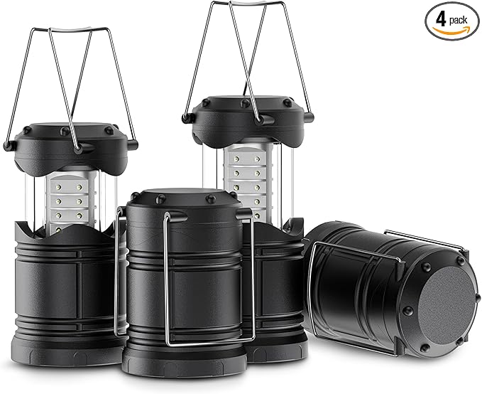 Lichamp 4 Pack LED Camping Lanterns Battery Powered Camping Lights LED Collapsible Flashlight Portable Emergency Supplies Kit A4BK
