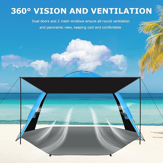 Gorich Beach Tent with Canopy - Easy Setup 3-4/5-6/7-8 Person Portable Sun Shelter UPF 50+ UV Protection Sun Shade Lightweight &amp Compact Beach Cabana for Family Travel