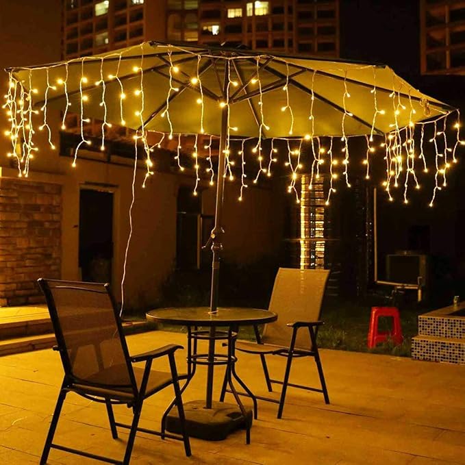 Toodour Christmas Icicle Lights Outdoor 612 LED 50ft 8 Modes Fairy Icicle String Light with 102 Drops Led Christmas Lights Twinkle for Holiday Party Wedding Eaves Xmas Decorations (Warm White)