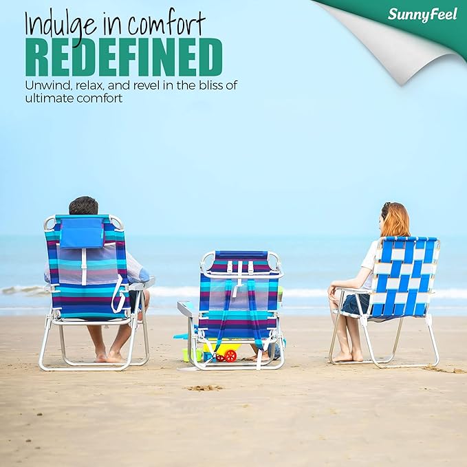 SUNNYFEEL 17 Tall Oversized Beach Chairs 2 Pack for Adults Heavy Duty 500 LBS 5 Position Portable High Folding Camping Chair with Cup Holder for Outdoor/Lawn/Trip Foldable Sand Chairs for Adults