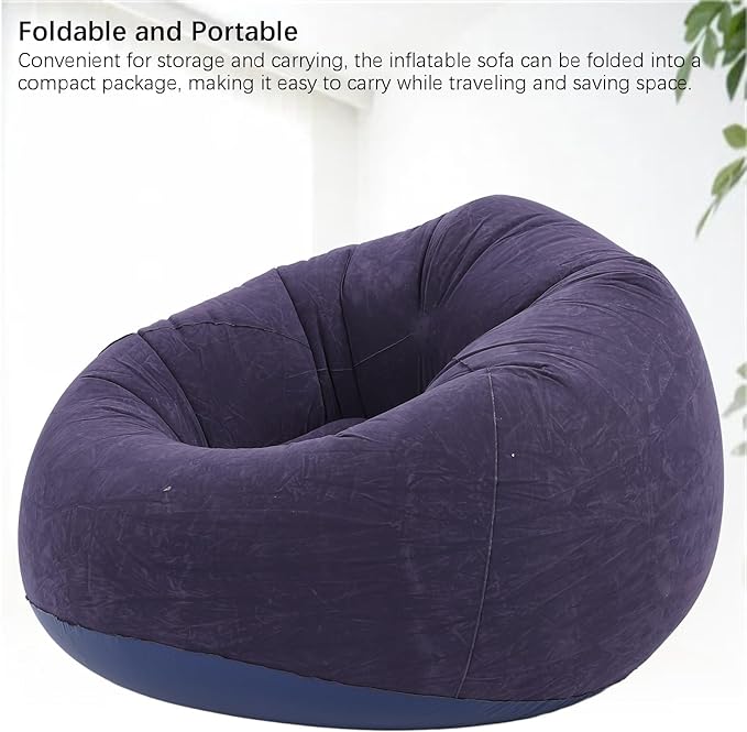 Inflatable Lounge Chair Premium PVC Material with Soft Flocking 80kg Capacity Compact Foldable for Living Room Bedroom Office Camping Travel (Dark Blue)