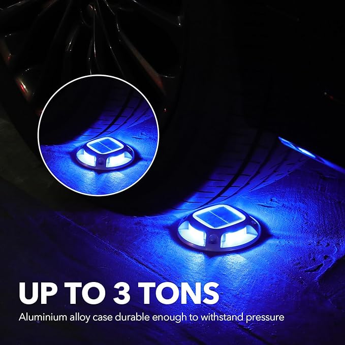 AGPTEK Solar Driveway Lights Outdoor 4 Pack 2 Color Modes LED Deck Dock Marine Waterproof Security Marker Lights for Step Sidewalk Stair Garden Pathway Walkway Yard(Blue Light/Cool White)