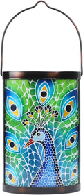 Hanging Solar Lantern Outdoor Waterproof Peacock Solar Lights Glass Tabletop Decorative Lamp for Outdoor Patio Garden Outside Yard Decor