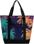 Insulated Shopping BagLarge Reusable Cooler Bags Colorful Palm Trees Printed Foldable Shopping BagTravel Waterproof Shoulder Bag