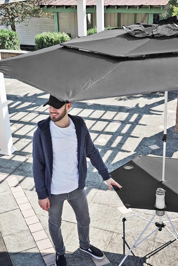 Zenithen Limited Portable Foldable Black Roof Outdoor Folding Transportable Canopy Table with Cup Holders Perfect for Patio Camping Outdoor Use Black