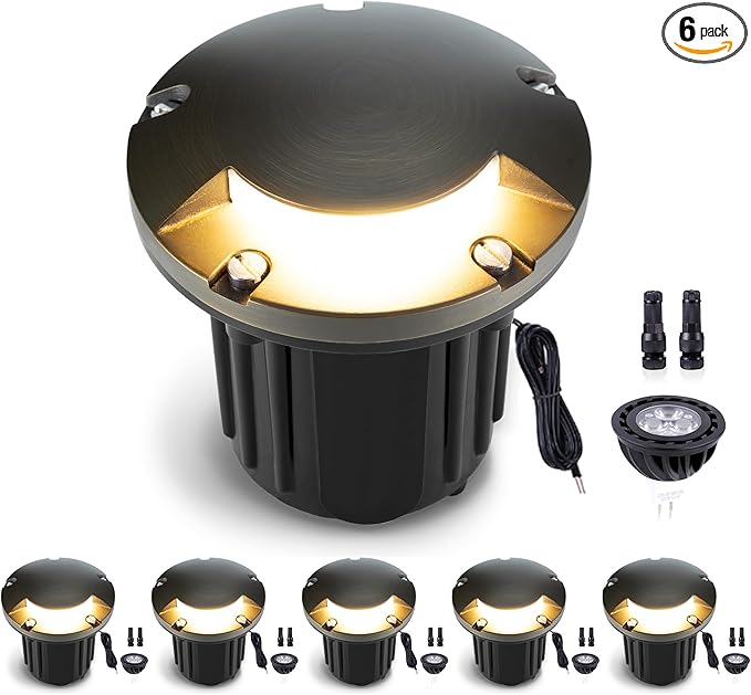 Gardenreet Outdoor Well Lights Low Voltage - Solid Brass 12V All Weather Ip65 Inground Lighting LED Fixture Antique Bronze for House Garden Path with 4000K Neutral White MR16 Bulb